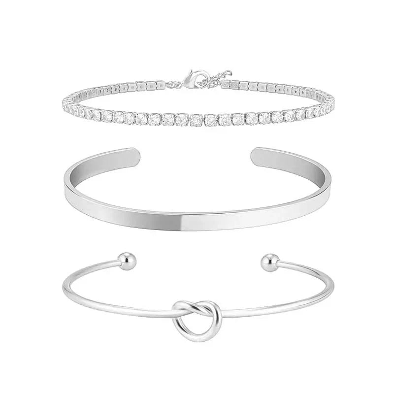 3pcs Stainless Steel Gold Plated Bracelets Adjustable Jewelry Gifts Luxury Zircon Chain Bangles Jewelry Accessories – Halskette