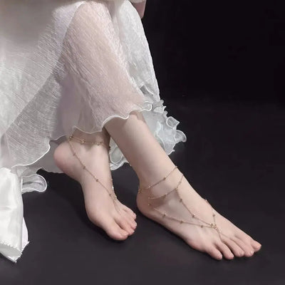 Fashion Anklet Bracelets Summer Multilayer Mesh Tassel Toe Foot Jewelry Wedding Party Accessories – Armband