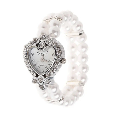 Bulusii Damen Vintage Armbanduhr mit Perlen & Strass, Digital, Elastisch und Verstellbar, Stilvolles Geschenk für Frauen