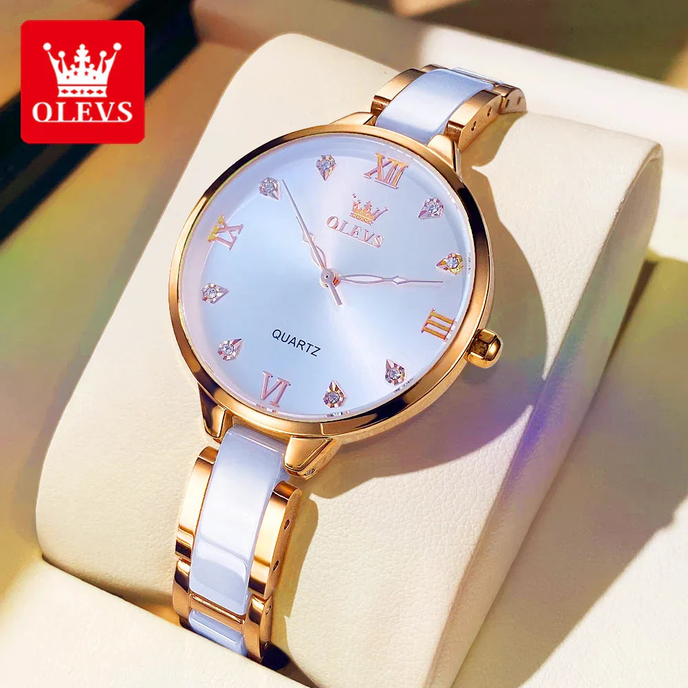 Olevs 5872 Damen Quarzuhr – Elegante Keramik Armbanduhr, Wasserdicht, Japanisches Uhrwerk
