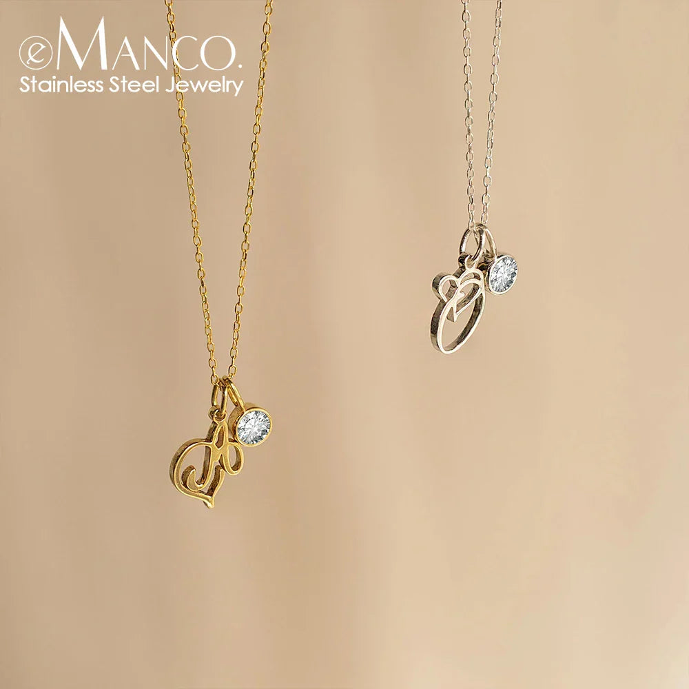 eManco Sparkling Birthstone Necklaces Uppercase Initials A-Z Pendant Stainless Steel Gold Plated Necklace Fashion 's Jewelr – Halskette