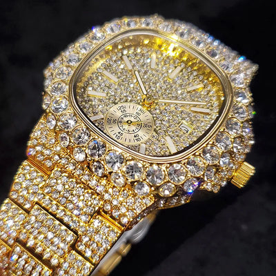 Luxus "Iced Out" Quarz-Armbanduhr für Herren – Edelstahl, Stoßfest, Wasserdicht