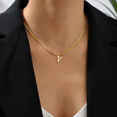 A-Z Alphabet Gold Plated Stainless Steel Pendant Necklace Snake Chain Initial Letter Clavicle Necklaces Collar Jewelry – Halskette