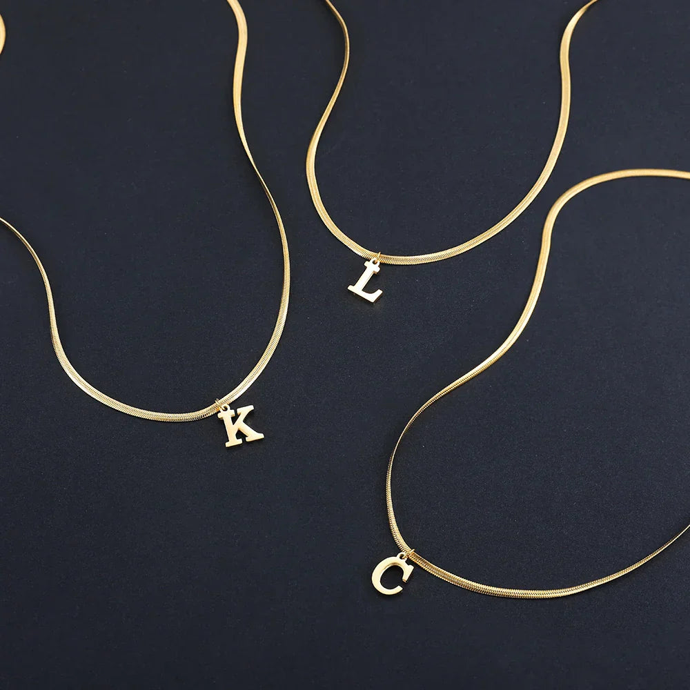 A-Z Alphabet Gold Plated Stainless Steel Pendant Necklace Snake Chain Initial Letter Clavicle Necklaces Collar Jewelry – Halskette