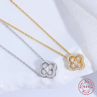 S925 Sterling Silver Four leaf Clover Necklace with Two Ways of Wearing,Light Luxury and Stylish Collarbone Chain SL45