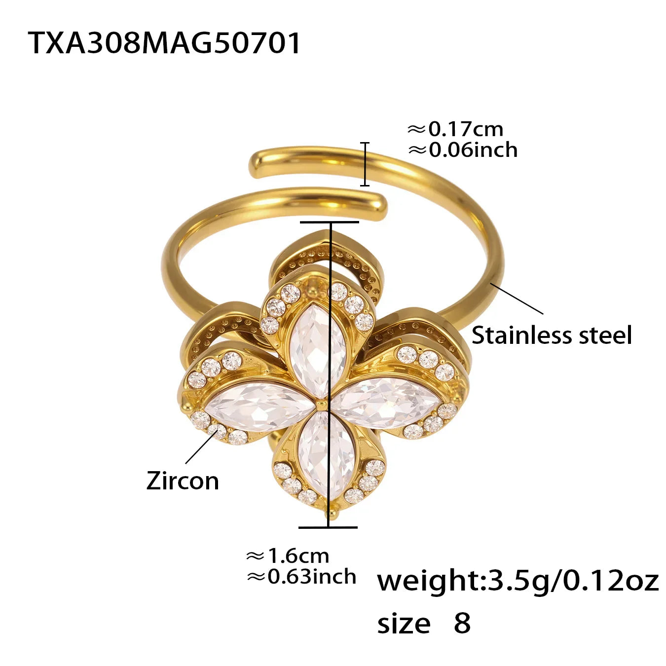 Gorgeous Zircon Necklace Earrings Ring Revolving Flower Pendant Gold Plated Chain Stainless Steel Charm Jewelry Gift
