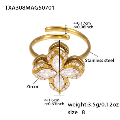 Gorgeous Zircon Necklace Earrings Ring Revolving Flower Pendant Gold Plated Chain Stainless Steel Charm Jewelry Gift