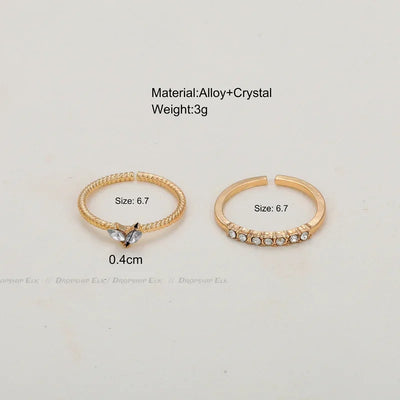 2pcs/set Gold Color Heart Zircon Rings Set Girls Adjustable Minimalism Luxury Twist Ring Fashion Jewelry Wedding Gifts