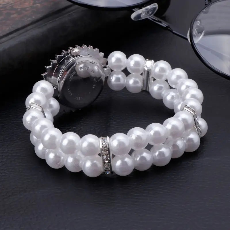 Bulusii Damen Vintage Armbanduhr mit Perlen & Strass, Digital, Elastisch und Verstellbar, Stilvolles Geschenk für Frauen