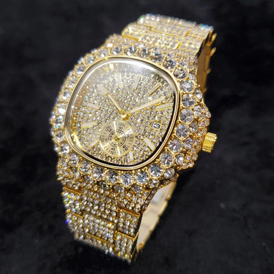 Luxus "Iced Out" Quarz-Armbanduhr für Herren – Edelstahl, Stoßfest, Wasserdicht