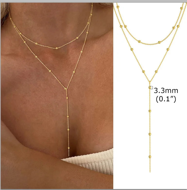 Beaded Long Chain Y Shape Necklace , Minimalist Drop Bar Pendant Choker Necklaces, Clavicle Chain Jewelry – Halskette