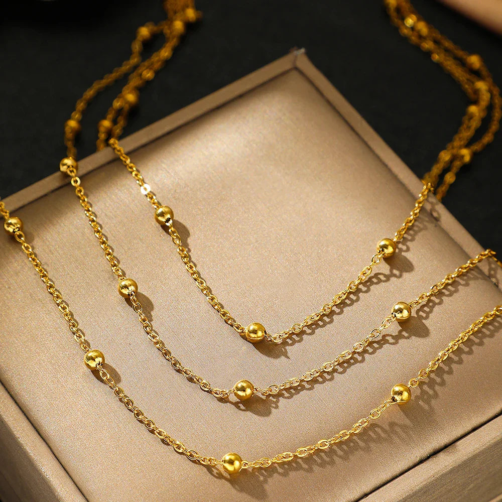 Stainless Steel Necklace High-end Atmosphere Delicate Beads Multi-Layers Chain Bone Necklace Jewelry Party Gifts – Halskette