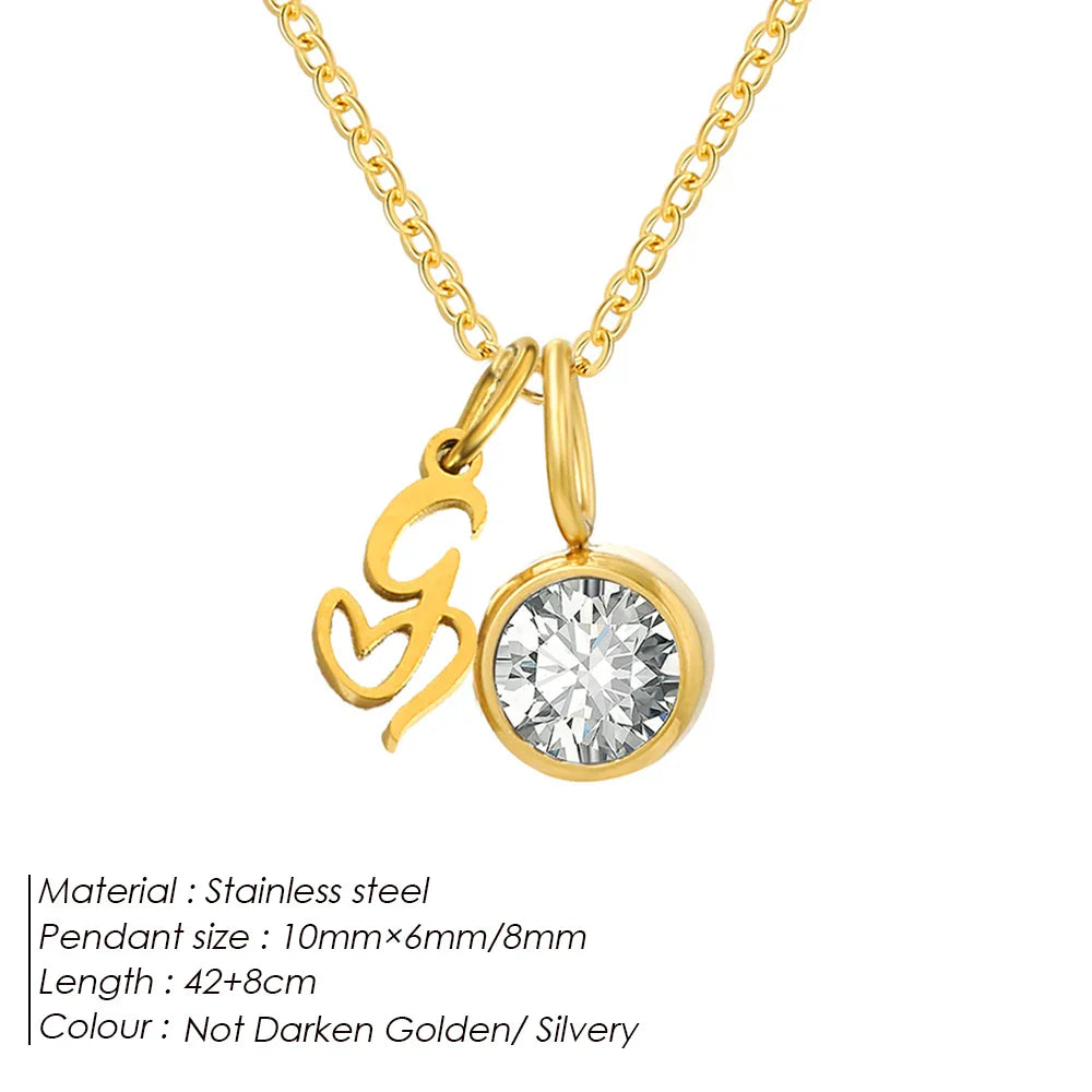 eManco Sparkling Birthstone Necklaces Uppercase Initials A-Z Pendant Stainless Steel Gold Plated Necklace Fashion 's Jewelr – Halskette