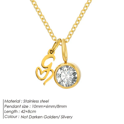 eManco Sparkling Birthstone Necklaces Uppercase Initials A-Z Pendant Stainless Steel Gold Plated Necklace Fashion 's Jewelr – Halskette