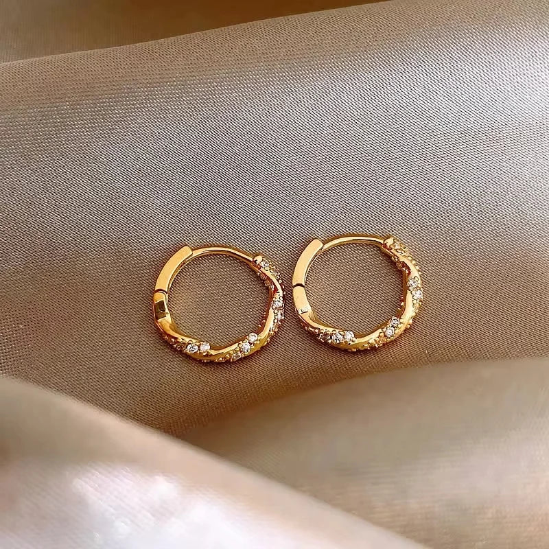 FTCY Simple Luxury Zircon Metal Hoop Earrings Exquisite Small Round Circle Earrings 's Jewelry Gifts