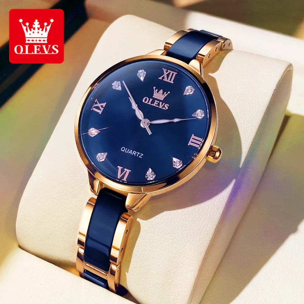 Olevs 5872 Damen Quarzuhr – Elegante Keramik Armbanduhr, Wasserdicht, Japanisches Uhrwerk