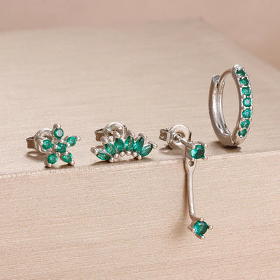 4PCS Stainless Steel Circle Huggie Hoop Earrings Set Gold Color Unique Zircon Flower Stud Earring Piercing Jewelry