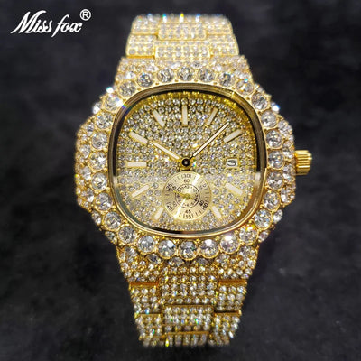 Luxus "Iced Out" Quarz-Armbanduhr für Herren – Edelstahl, Stoßfest, Wasserdicht