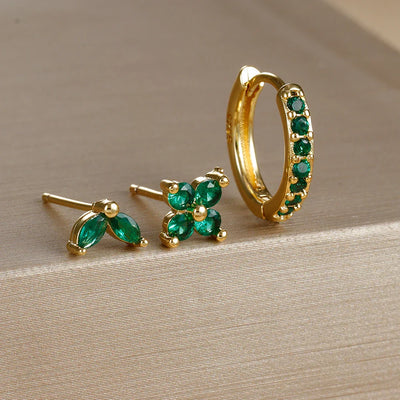 3PCS Stainless Steel Gold Color Circle Hoop Earrings Set Simple Zircon Flower Stud Earring Cartilage Piercing Jewelry