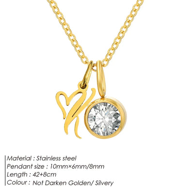 eManco Sparkling Birthstone Necklaces Uppercase Initials A-Z Pendant Stainless Steel Gold Plated Necklace Fashion 's Jewelr – Halskette