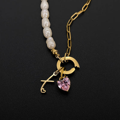 eManco Natural Freshwater Pearl Heart Stainless Steel Cubic Zirconia Pendant Necklace Aesthetic Luxury Chain Jewelry Gift – Halskette