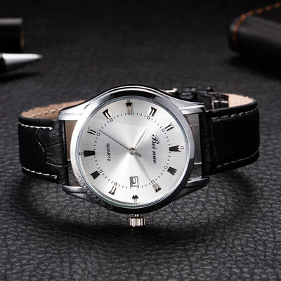 Herren Business Quarzuhr – Elegante Lederarmbanduhr, stoßfest & wasserdicht