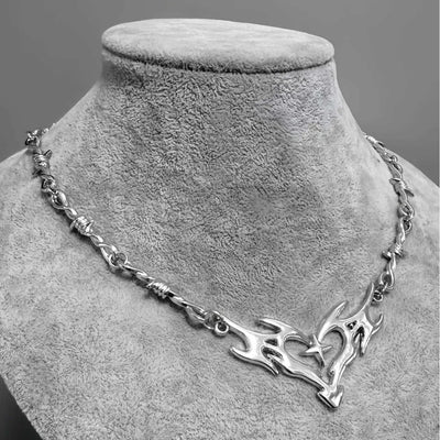 Cross Flame Heart Choker, punk jewelry, Gothic accessories, Y2k, thorns, barbed wire, hippie, Flame Heart Charm, Man – Schmuck