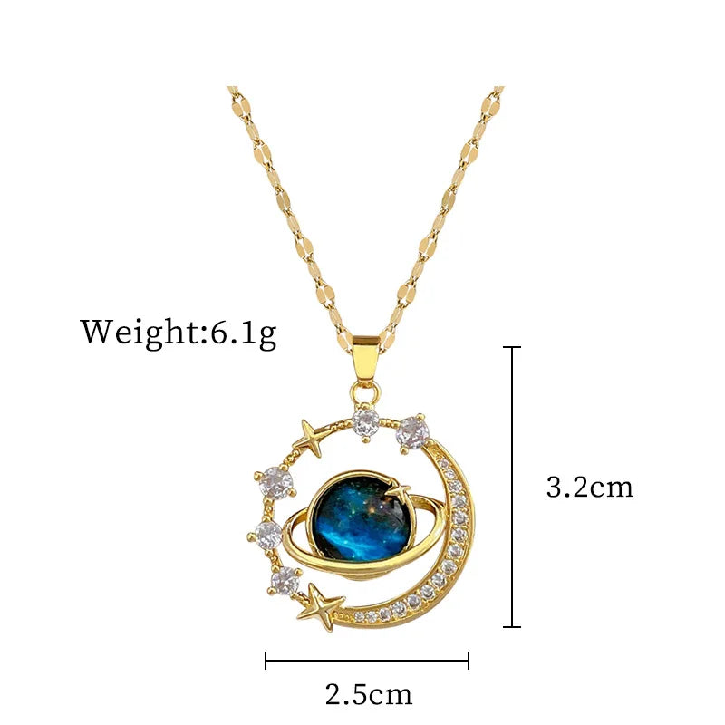 316L Stainless Steel Sun Pendant Necklace Exquisite and Fashionable Planet Clavicle Chain Girls Party Jewelry Gifts – Halskette