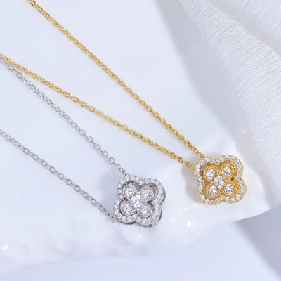 S925 Sterling Silver Four leaf Clover Necklace with Two Ways of Wearing,Light Luxury and Stylish Collarbone Chain SL45