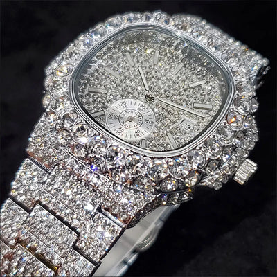 Luxus "Iced Out" Quarz-Armbanduhr für Herren – Edelstahl, Stoßfest, Wasserdicht