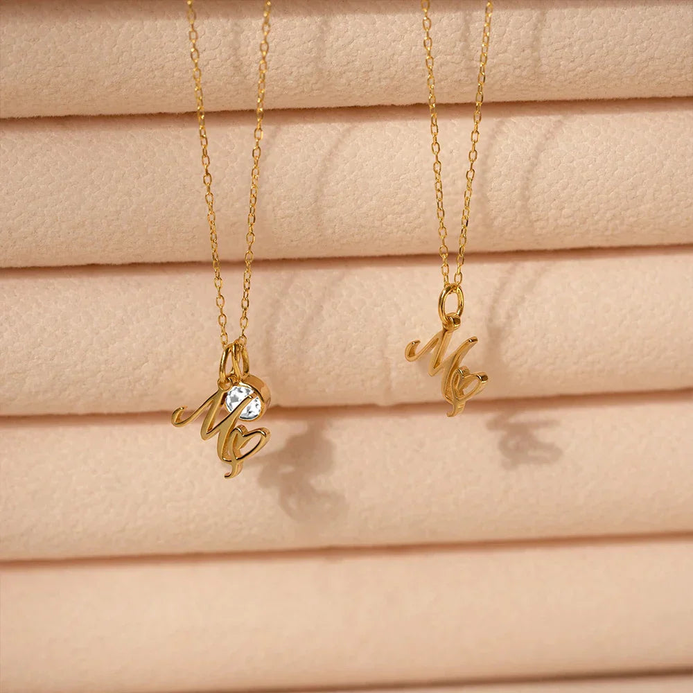 eManco Sparkling Birthstone Necklaces Uppercase Initials A-Z Pendant Stainless Steel Gold Plated Necklace Fashion 's Jewelr – Halskette