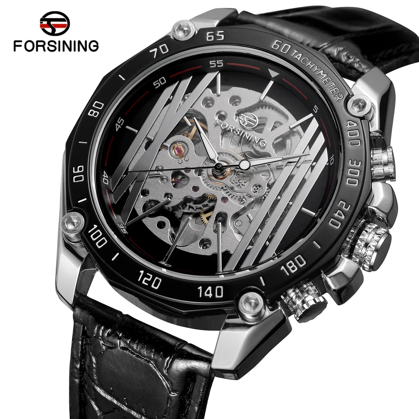 FORSINING Designer Luxury Steel Skeleton Mechanical