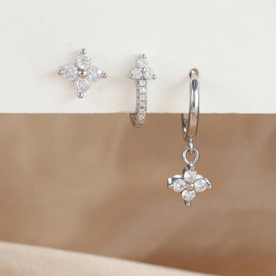 3PCS Fashion Stainless Steel Flower Small Hoop Earrings Set 18K Gold Plated Huggie Cartilage Piercing Jewelry aretes