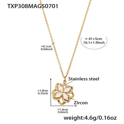 Gorgeous Zircon Necklace Earrings Ring Revolving Flower Pendant Gold Plated Chain Stainless Steel Charm Jewelry Gift