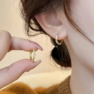 FTCY Simple Luxury Zircon Metal Hoop Earrings Exquisite Small Round Circle Earrings 's Jewelry Gifts