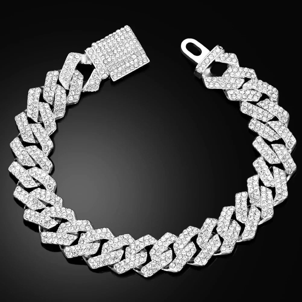 14MM Iced Prong Link Cuban Chain Bracelets Full Rhinestones Chunky Miami Cuban Bracelet Punk Hip Hop Jewelry Gift – Halskette