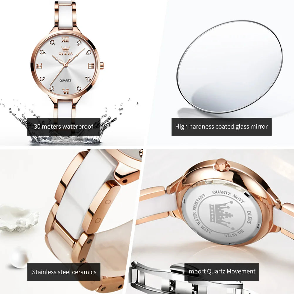Olevs 5872 Damen Quarzuhr – Elegante Keramik Armbanduhr, Wasserdicht, Japanisches Uhrwerk
