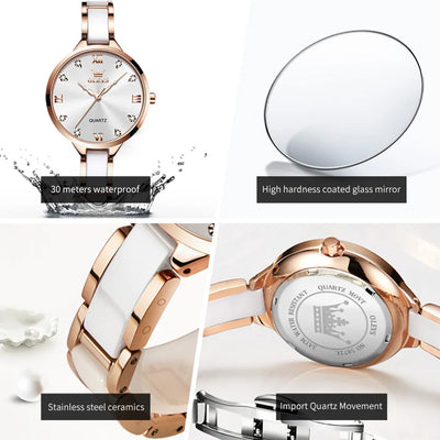 Olevs 5872 Damen Quarzuhr – Elegante Keramik Armbanduhr, Wasserdicht, Japanisches Uhrwerk