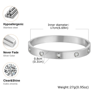 Luxurious Cubic Zircon Openable Bracelet ,Stainless Steel Round Bangle Bracelets,Charm Jewelry Gifts – Armband