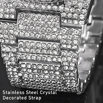 PINTIME Iced Out Quarzuhr für Herren, 3ATM Wasserdicht, Mode Hip Hop Armbanduhr mit CZ Kristallen, Unisex