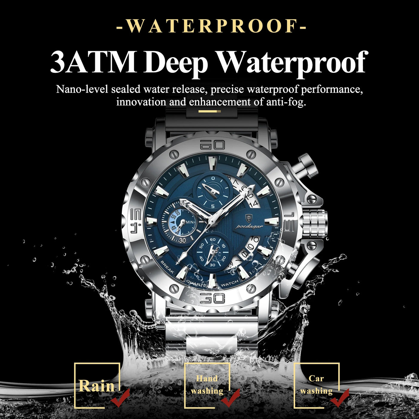 POEDAGAR Luxury Uhr For Men Calendar