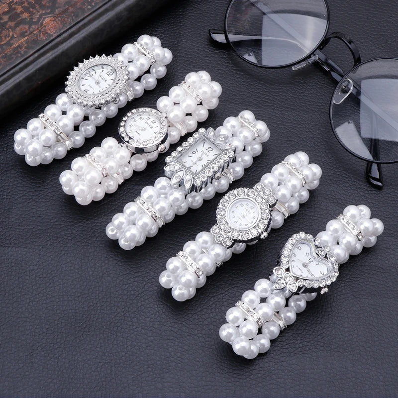 Bulusii Damen Vintage Armbanduhr mit Perlen & Strass, Digital, Elastisch und Verstellbar, Stilvolles Geschenk für Frauen