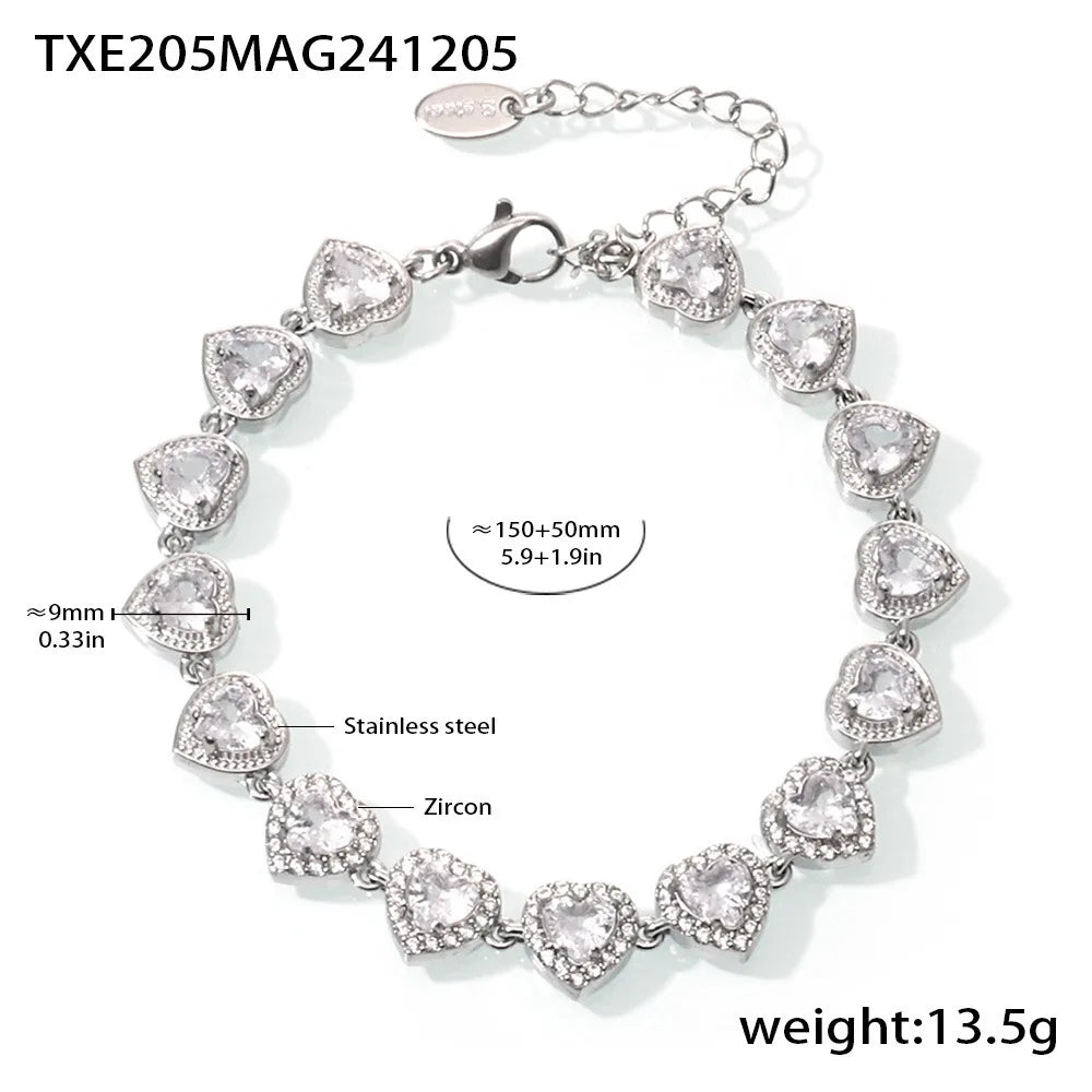 Trendy Stainless Steel Cuban Chain Necklace Bracelet White Zircon Inlaid Luxury Charm Bangle Jewelry Gift – Halskette