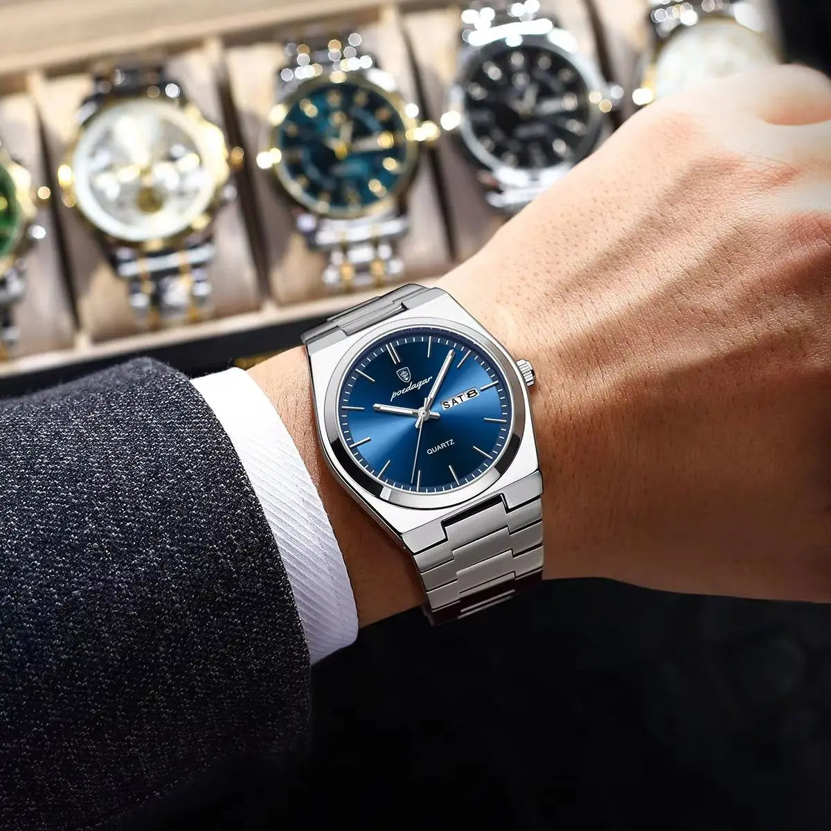 POEDAGAR Luxury Uhr For Men Edelstahl