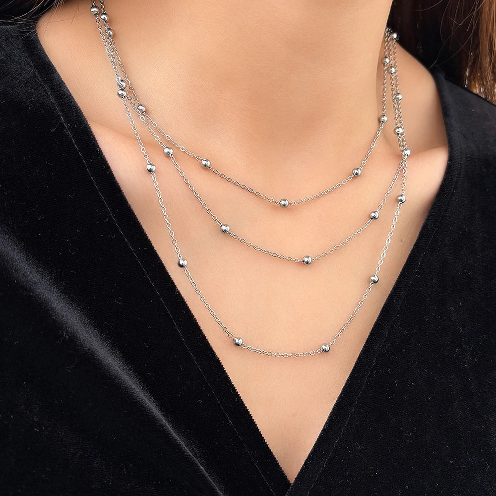 Stainless Steel Necklace High-end Atmosphere Delicate Beads Multi-Layers Chain Bone Necklace Jewelry Party Gifts – Halskette