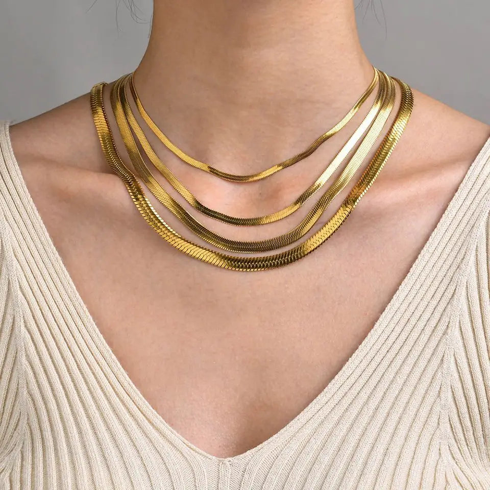 Fashion Unisex Snake Chain Necklace Choker Stainless Steel Herringbone Gold Color Chain Necklace Jewelry