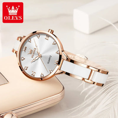 Olevs 5872 Damen Quarzuhr – Elegante Keramik Armbanduhr, Wasserdicht, Japanisches Uhrwerk