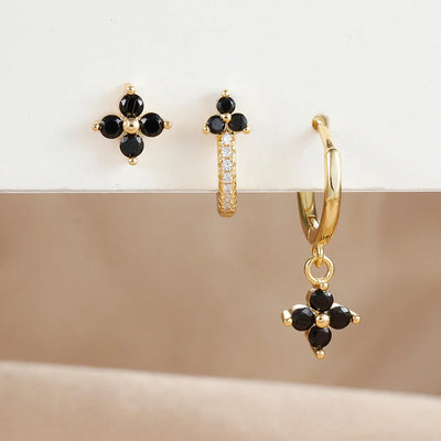 3PCS Fashion Stainless Steel Flower Small Hoop Earrings Set 18K Gold Plated Huggie Cartilage Piercing Jewelry aretes