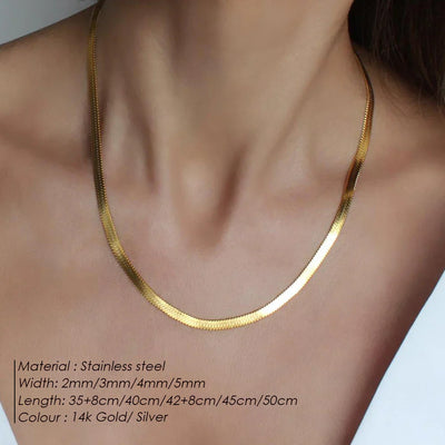 Fashion Unisex Snake Chain Necklace Choker Stainless Steel Herringbone Gold Color Chain Necklace Jewelry