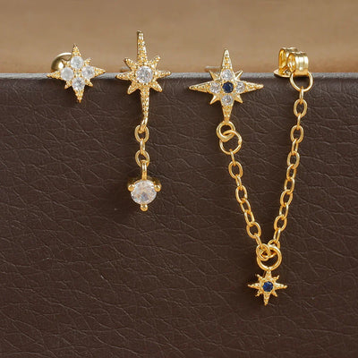 3PCS Gold Color Star Earrings Set Zircon Pendant Stainless Steel Hoop Earring Trend Wedding Jewelry pendientes mujer